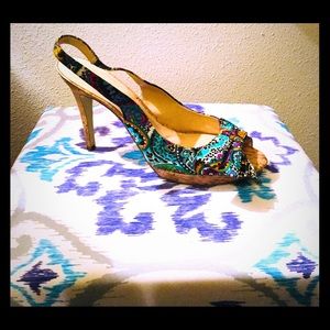 Turquoise Paisley Printed Slingback Sandals